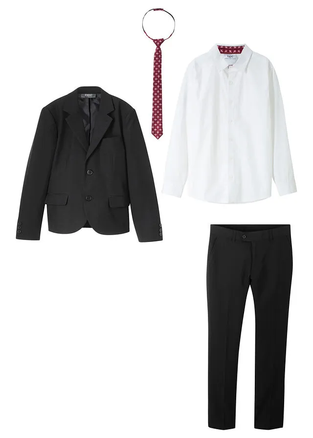 TRAJE + CAMISA + CORBATA PARA NIñOS (4 PIEZAS) NEGROBLANCO