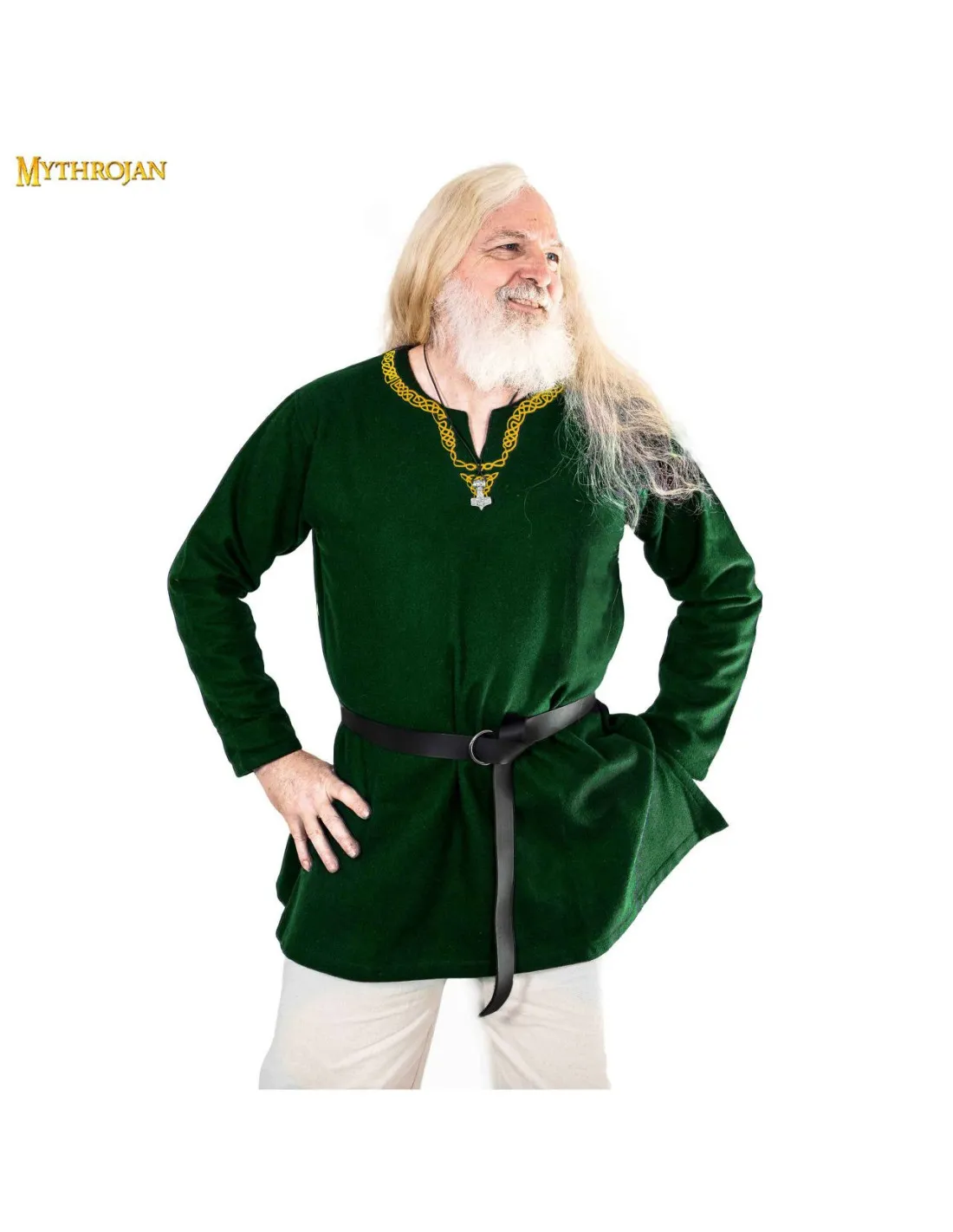 TúNICA VIKINGA EN LA CON CUELLO RIBETEADO  VERDE