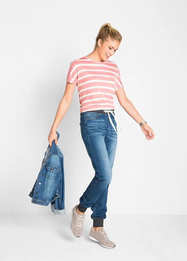 Vaqueros elásticos estilo boyfriend con cintura cómoda Vaquero azul