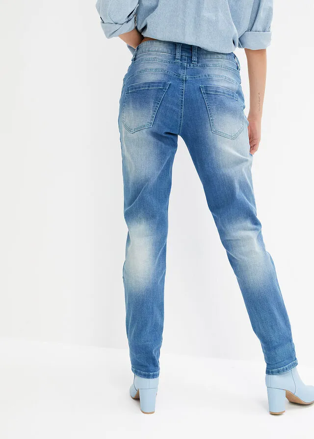 Vaqueros estilo boyfriend desgastados con poliéster reciclado Azul piedra