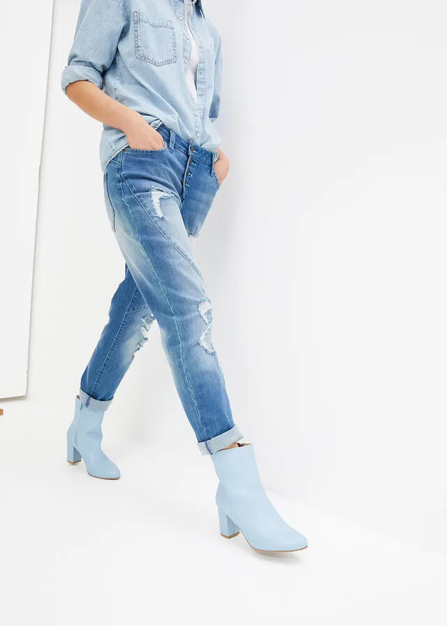 Vaqueros estilo boyfriend desgastados con poliéster reciclado Azul piedra