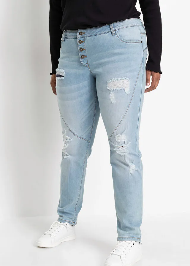Vaqueros estilo boyfriend desgastados con poliéster reciclado Azul vaquero claro