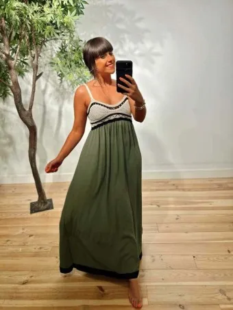 Vestido Crochet LIZETTE Verde Militar