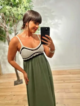 Vestido Crochet LIZETTE Verde Militar