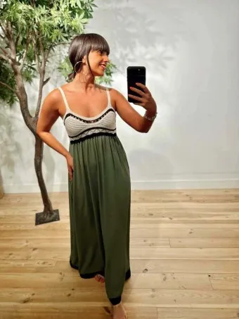 Vestido Crochet LIZETTE Verde Militar