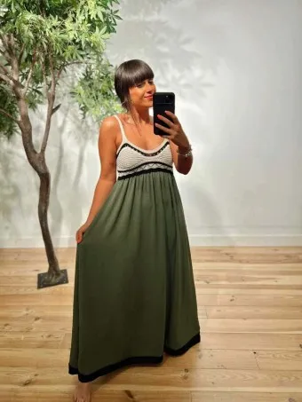 Vestido Crochet LIZETTE Verde Militar