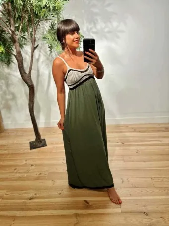 Vestido Crochet LIZETTE Verde Militar
