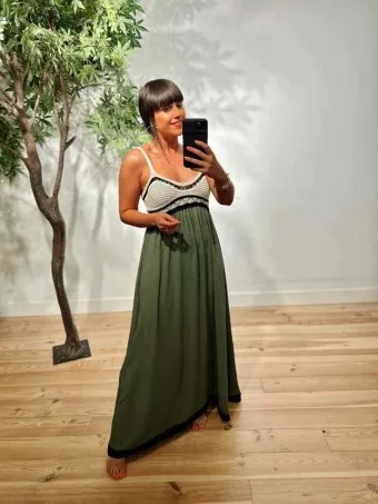 Vestido Crochet LIZETTE Verde Militar