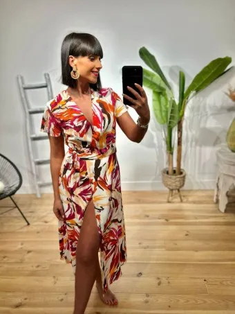 Vestido Cruzado Estampado LYCHEE Magenta