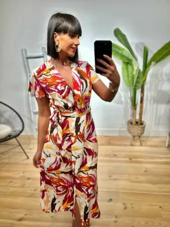 Vestido Cruzado Estampado LYCHEE Magenta