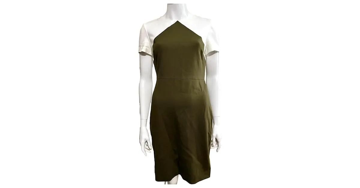 Vestido de jersey Diane von Furstenberg, color caqui y marfil, talla 6 en EE. UU. y 10 en Reino Unido. Blanco 