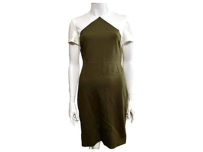 Vestido de jersey Diane von Furstenberg, color caqui y marfil, talla 6 en EE. UU. y 10 en Reino Unido. Blanco 