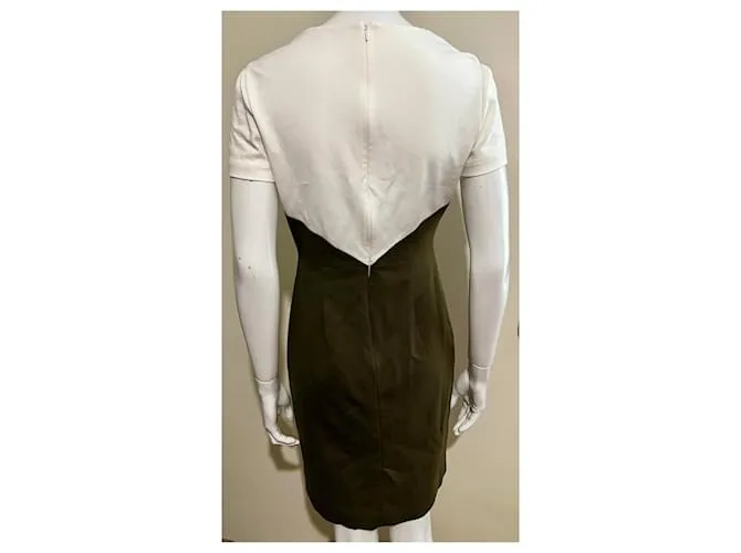 Vestido de jersey Diane von Furstenberg, color caqui y marfil, talla 6 en EE. UU. y 10 en Reino Unido. Blanco 