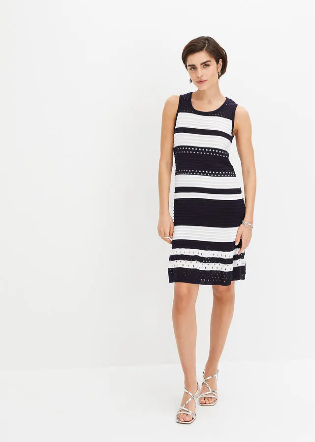 VESTIDO DE PUNTO AZUL MARINOBLANCO CON RAYAS