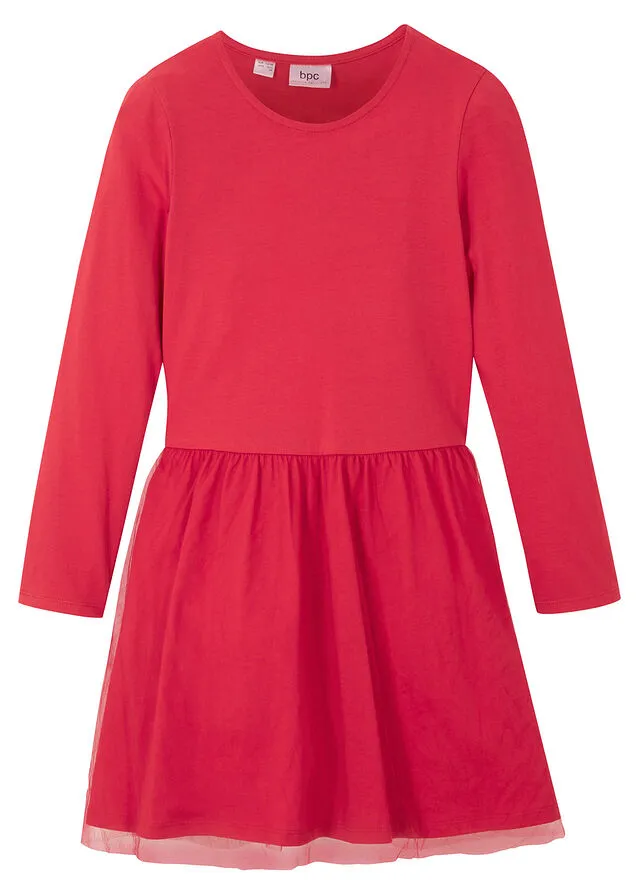 Vestido de punto con tul para niñas Rojo