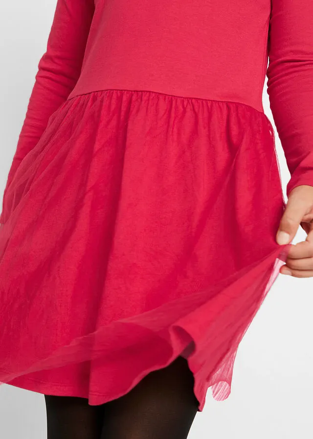 Vestido de punto con tul para niñas Rojo