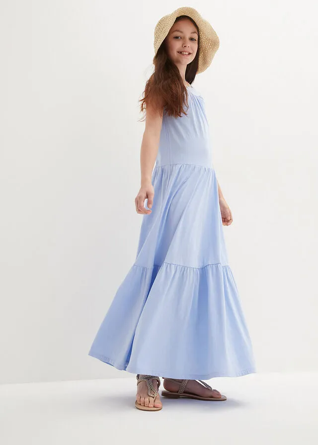 Vestido de punto largo para niñas Azul perla