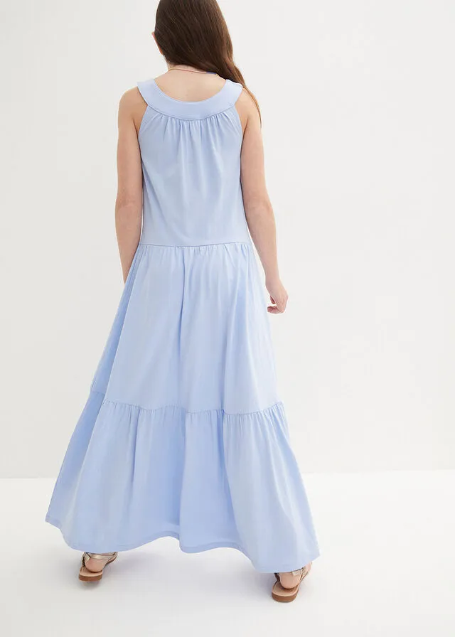 Vestido de punto largo para niñas Azul perla