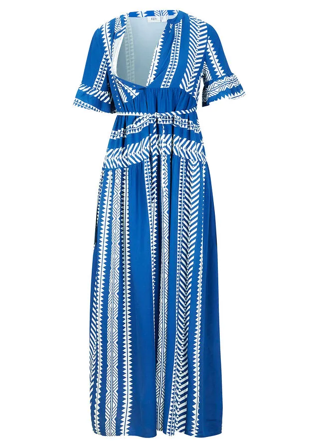 VESTIDO LARGO PREMAMá/DE LACTANCIA BLANCOAZUL REAL CON ESTAMPADO GRáFICO