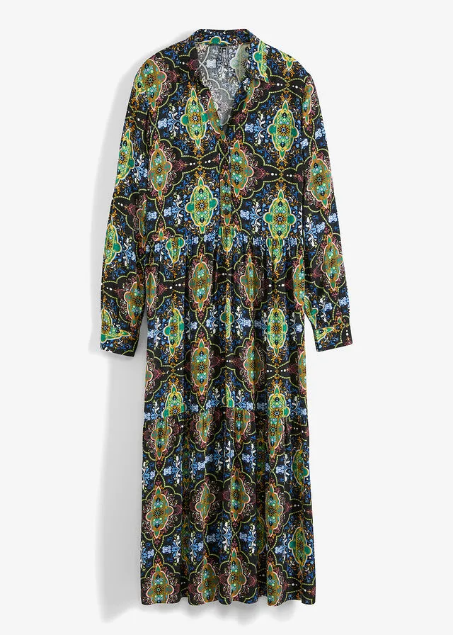 Vestido midi con estampado Negro con patrón Paisley