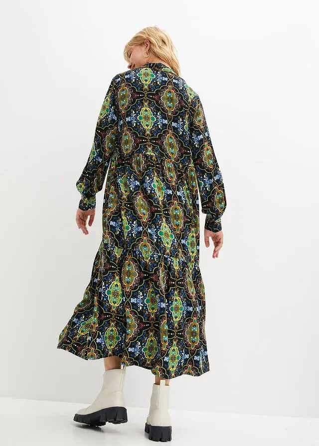 Vestido midi con estampado Negro con patrón Paisley