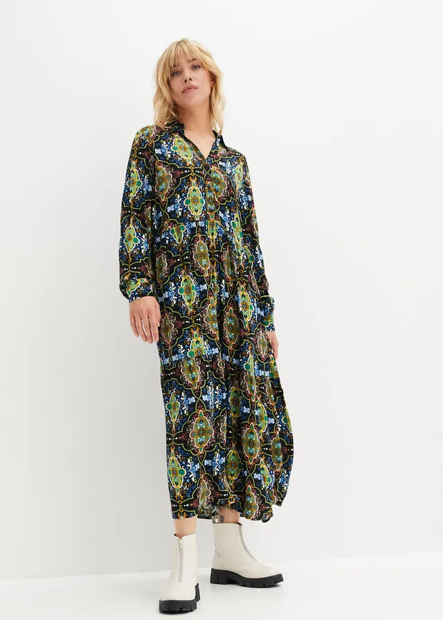 Vestido midi con estampado Negro con patrón Paisley