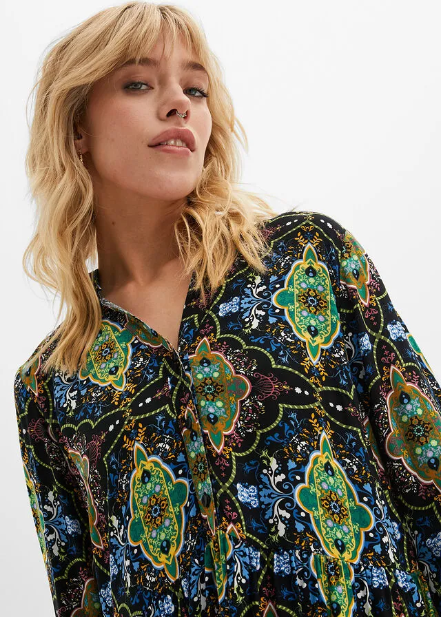 Vestido midi con estampado Negro con patrón Paisley