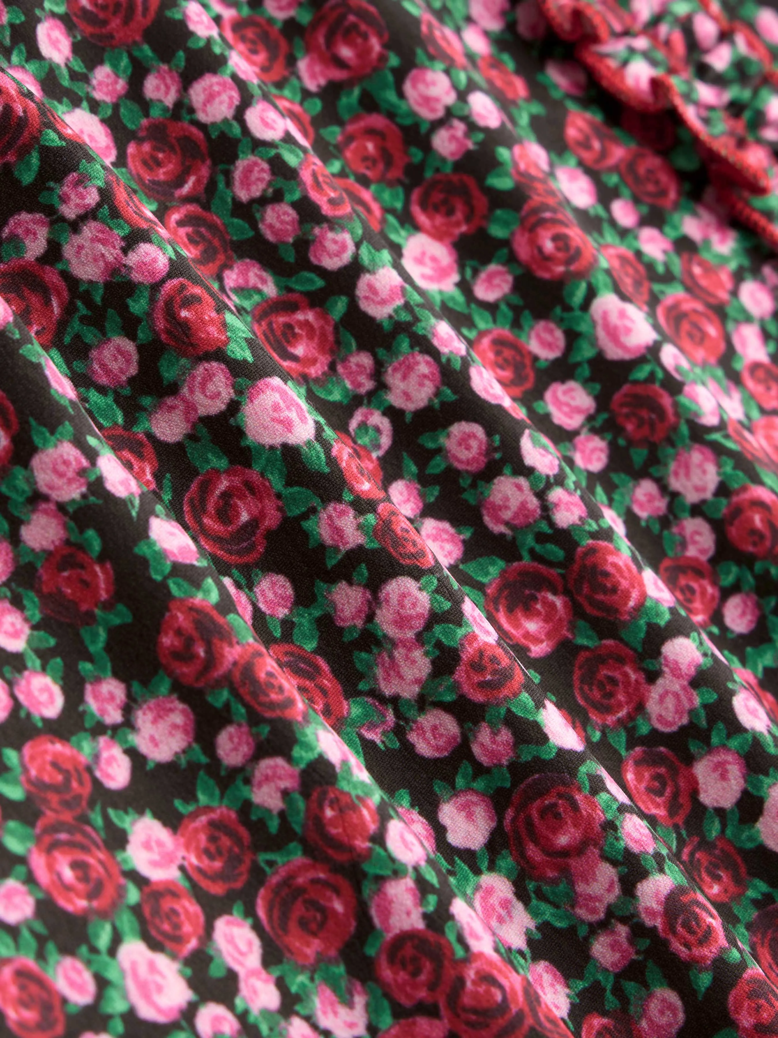  Vestido Midi con Ribete de Lechuga Floral Ditsy con Escote Redondo