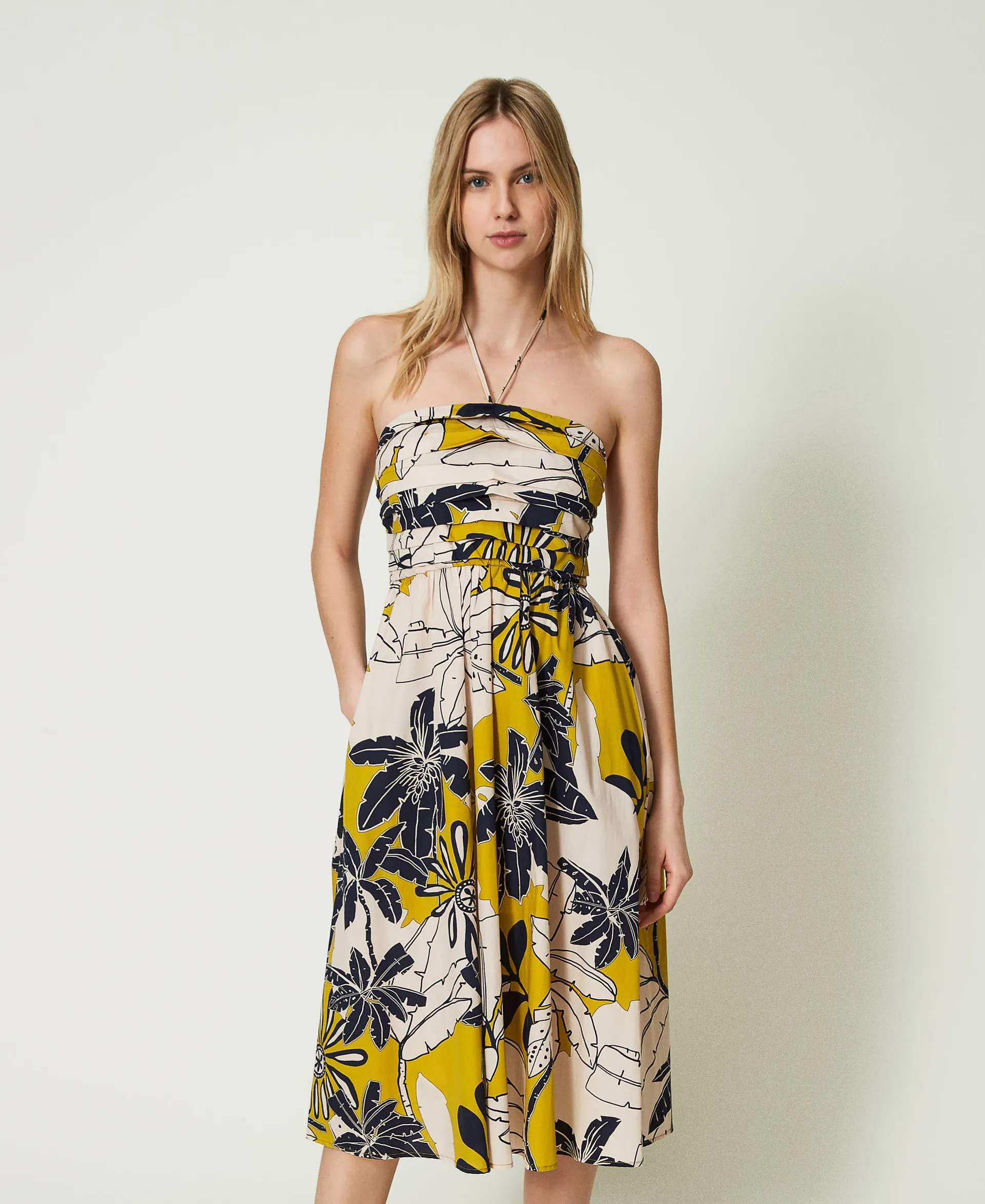 Vestido midi de popelina estampado