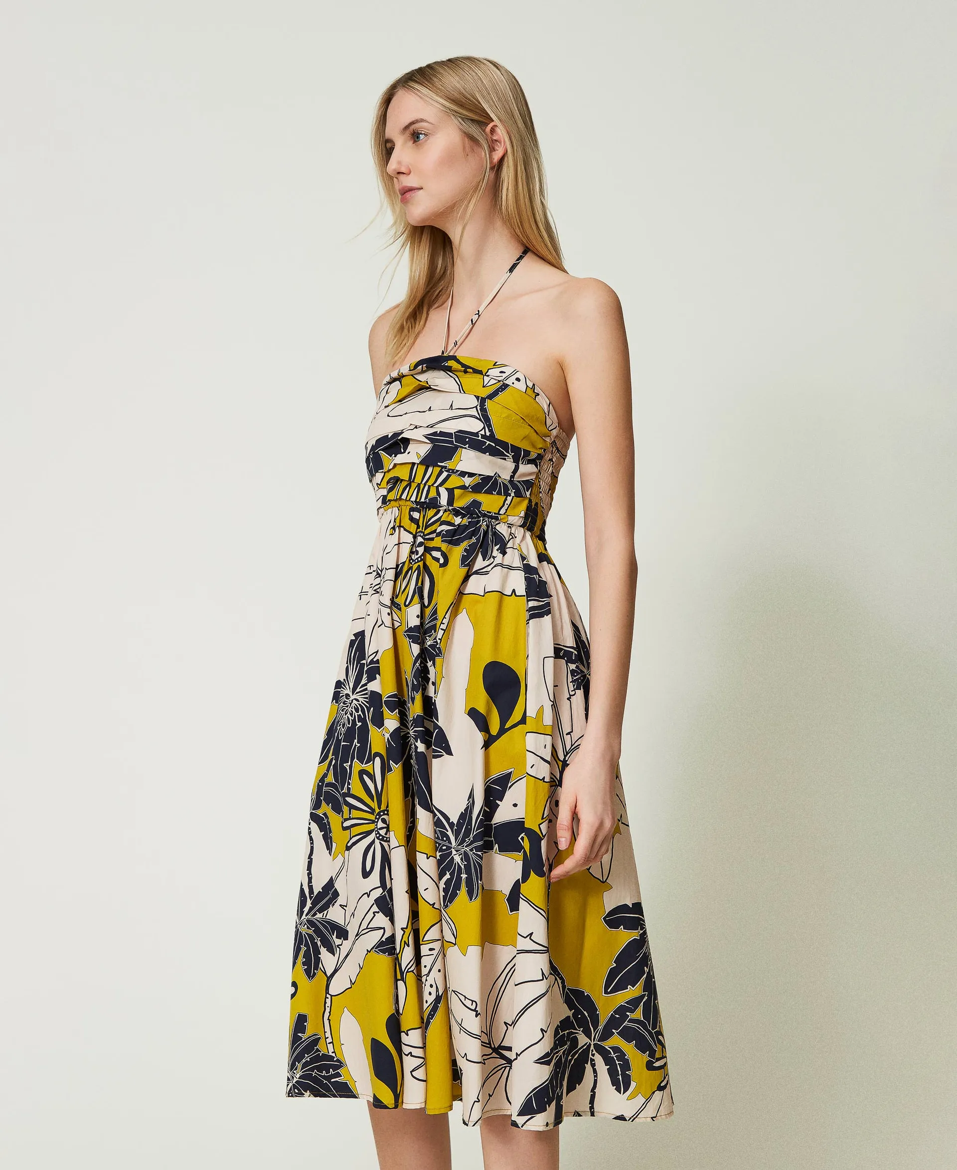 Vestido midi de popelina estampado