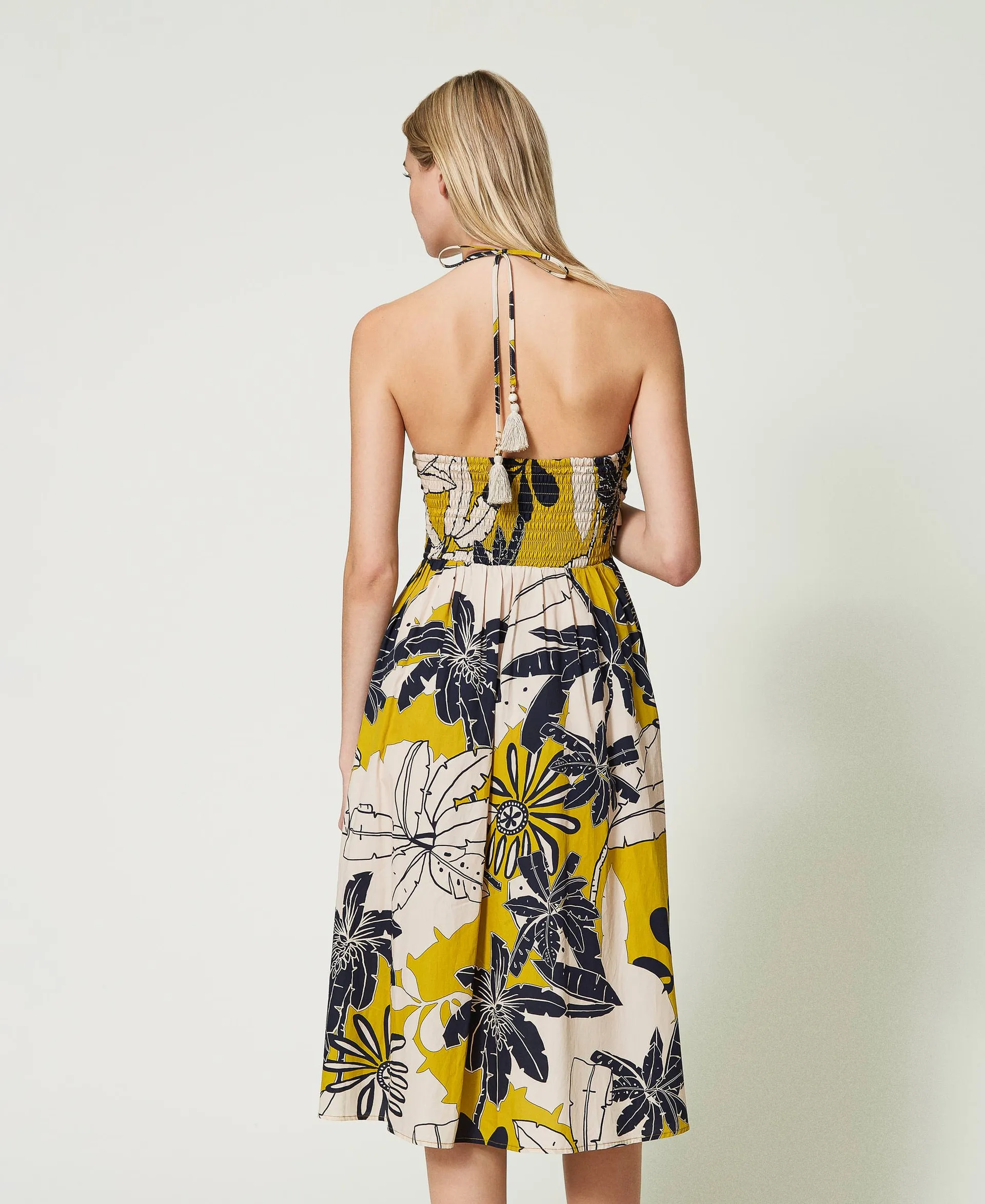 Vestido midi de popelina estampado