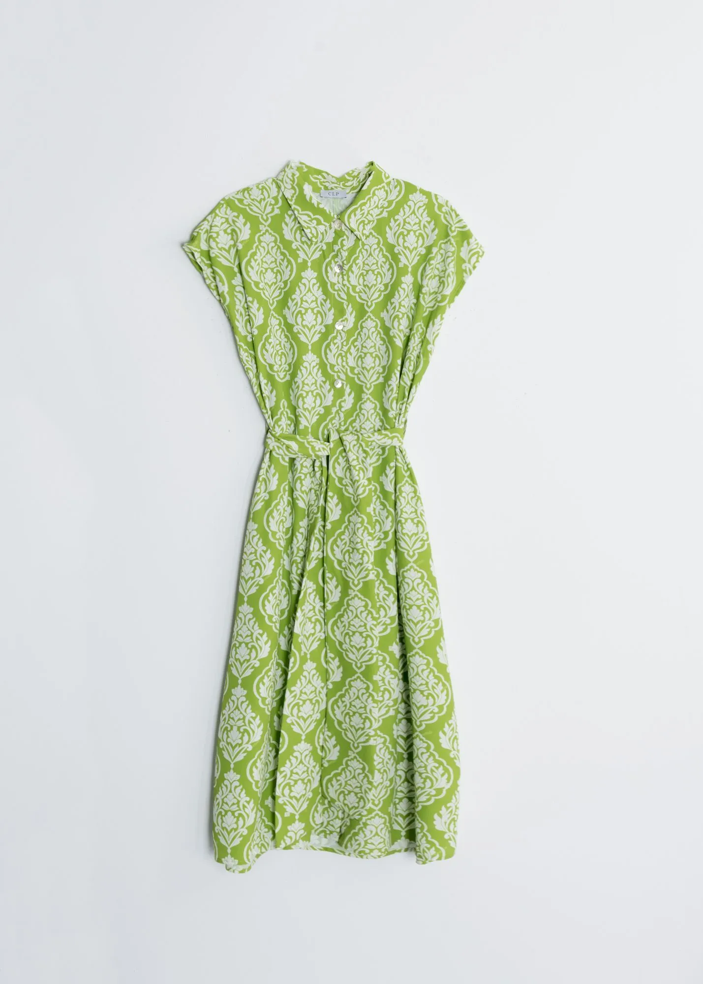 Vestido midi largo estampado con cinturon para mujer verde