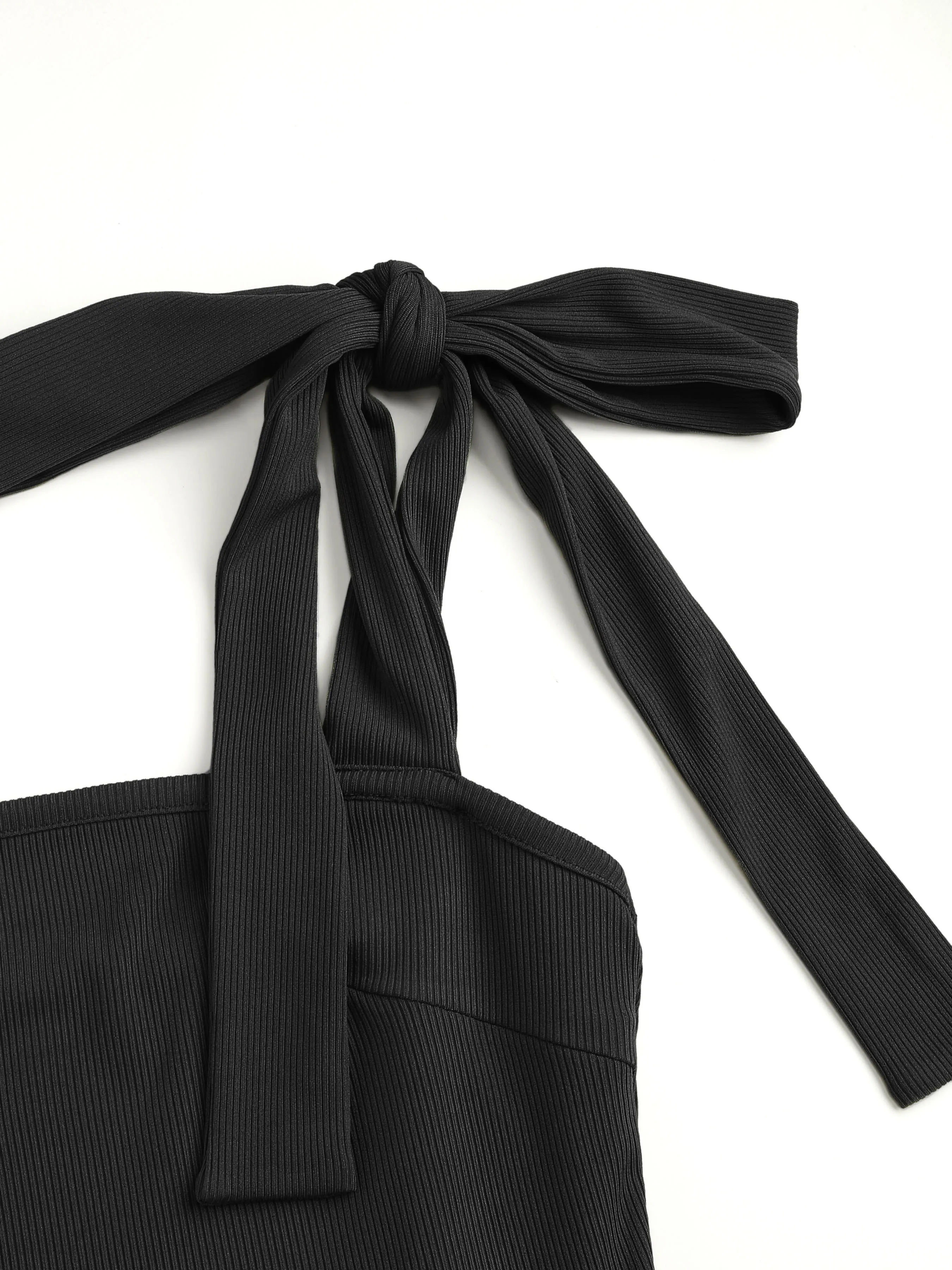  Vestido Midi Sólido con Lazo y Escote Cuadrado y Abertura