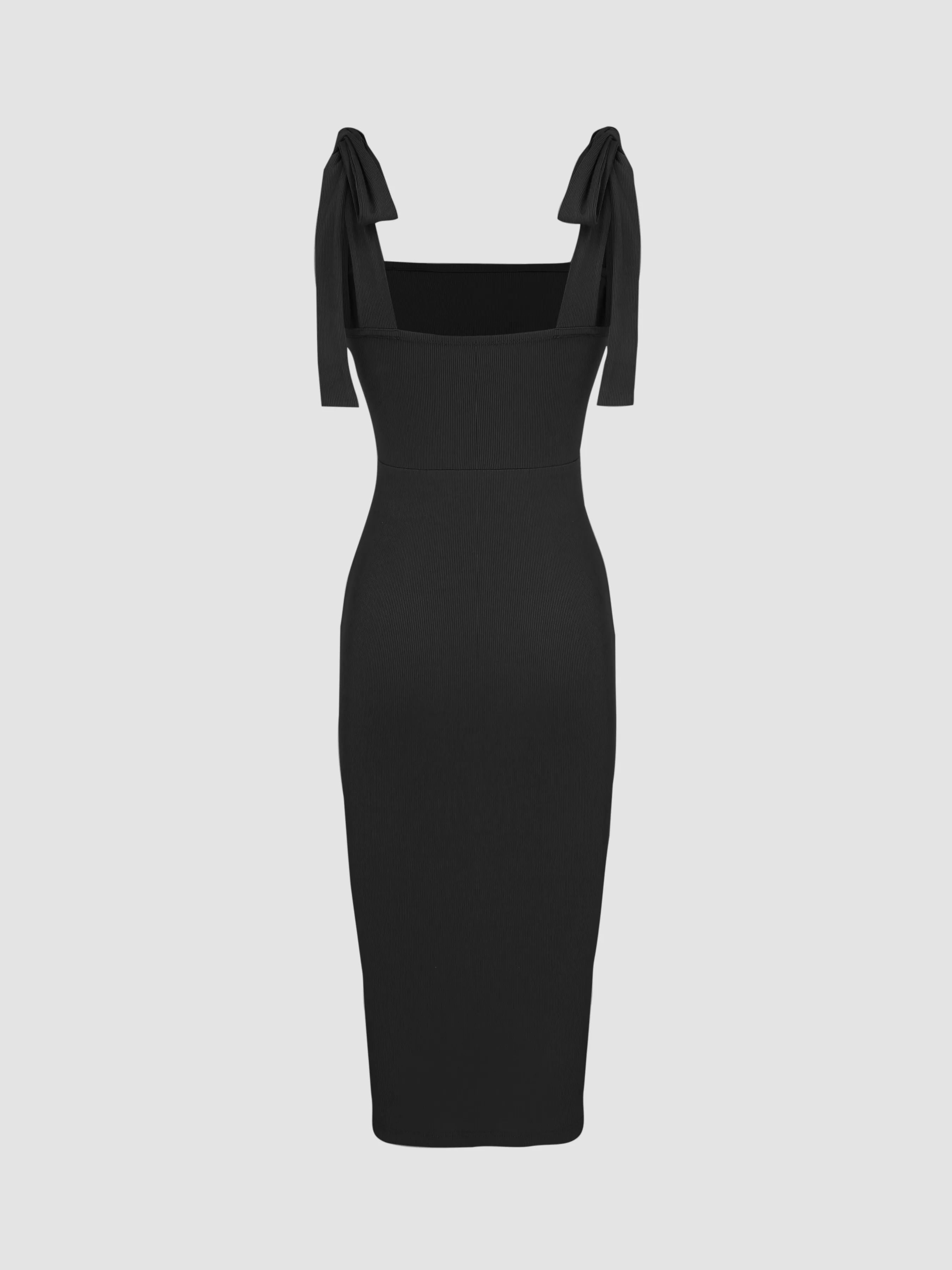  Vestido Midi Sólido con Lazo y Escote Cuadrado y Abertura