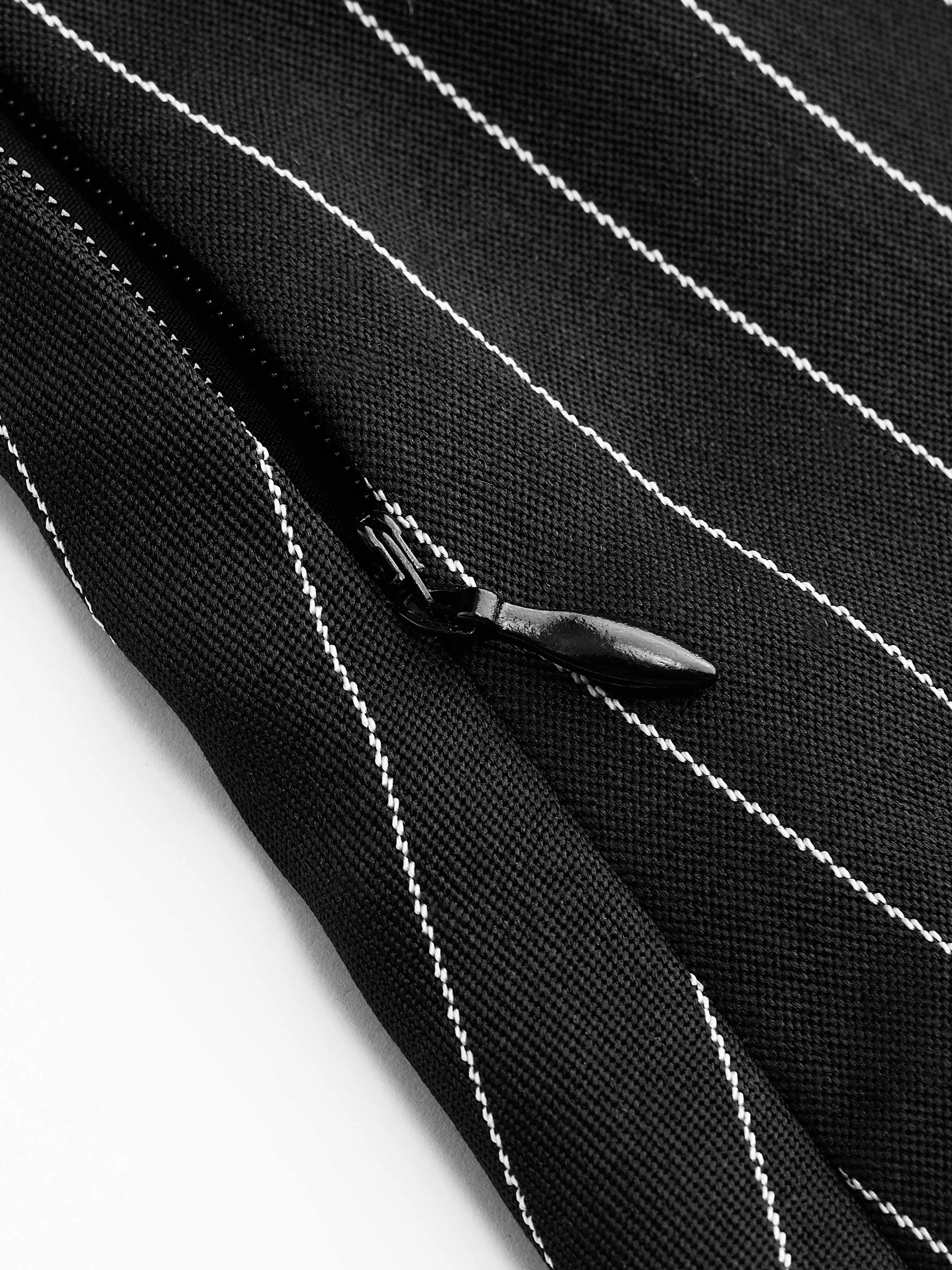  Vestido Mini Blazer a Rayas con Botón Dividido y Cinturón