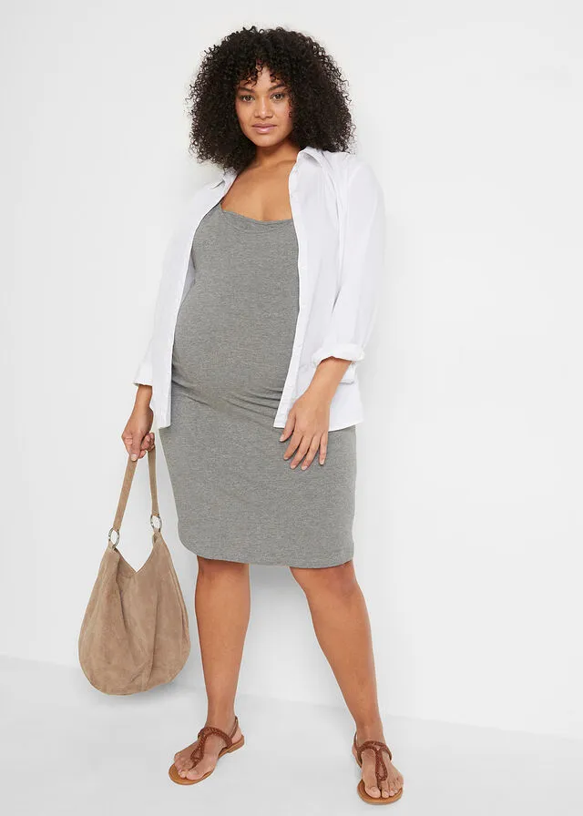 VESTIDO PREMAMá CON FUNCIóN PARA LACTANCIA NEGROGRIS JASPEADO