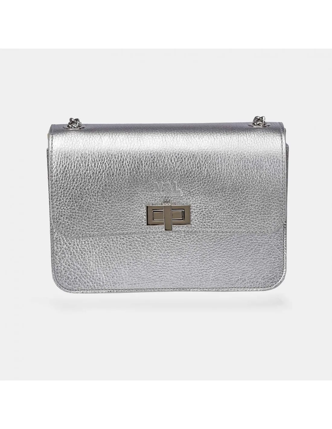 Victorio & Lucchino Bolso bandolera metálica con solapa para mujer piel grabado