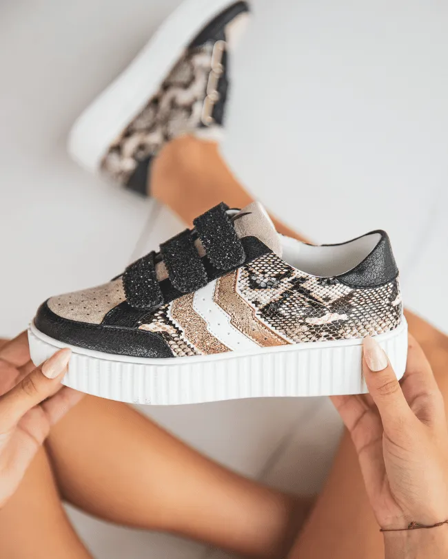 ZAPATILLAS DE MUJER ESTILO CREEPERS CON ESTAMPADO DE SERPIENTE Y CIERRE DE VELCRO  CL60 SNAKE