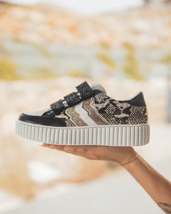 ZAPATILLAS DE MUJER ESTILO CREEPERS CON ESTAMPADO DE SERPIENTE Y CIERRE DE VELCRO  CL60 SNAKE
