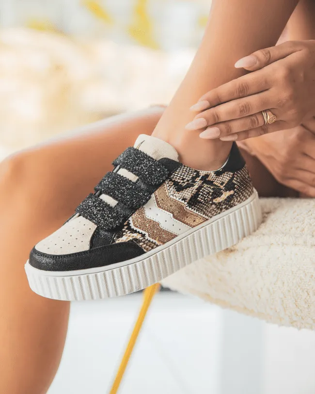 ZAPATILLAS DE MUJER ESTILO CREEPERS CON ESTAMPADO DE SERPIENTE Y CIERRE DE VELCRO  CL60 SNAKE