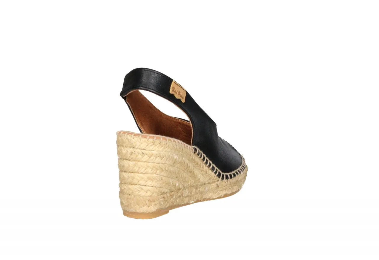 Zapato Piel Negro Punta y Talon Abierto CuÑa Esparto