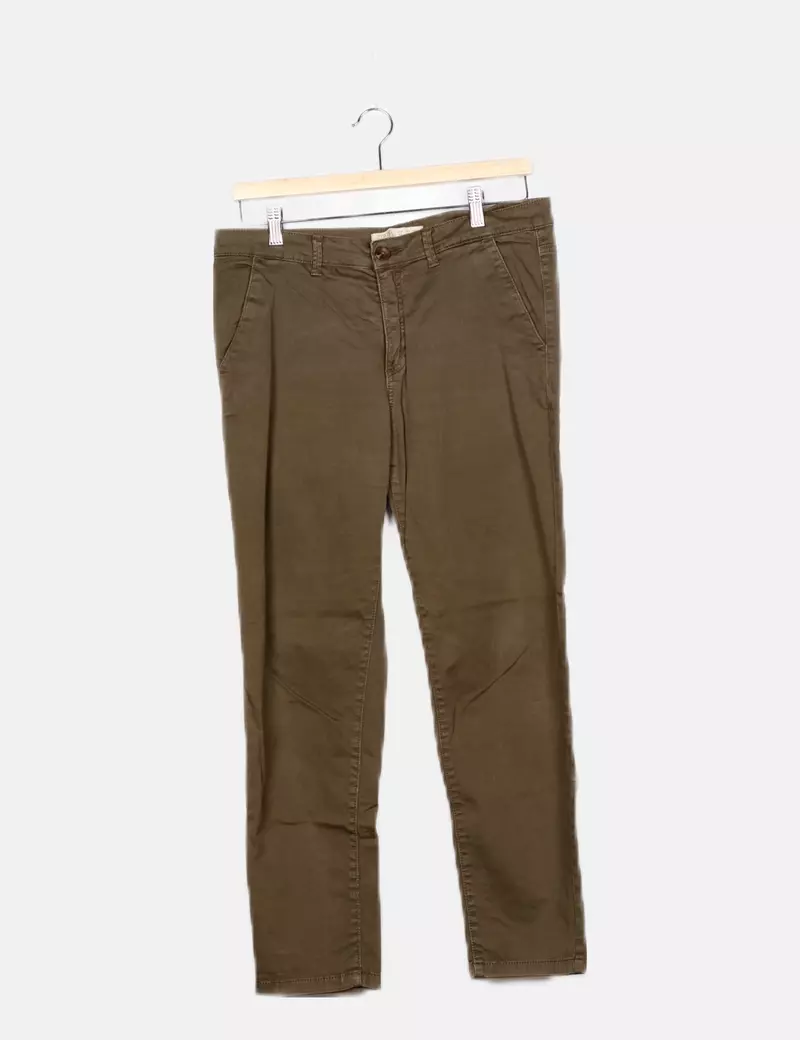 Zara Pantalón verde elástico